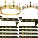 12 Pcs Prom King Queen Crowns Set with Sashes Prom Court Crown Tiara Sash for 2025 Graduation Party Cosplay (Black)