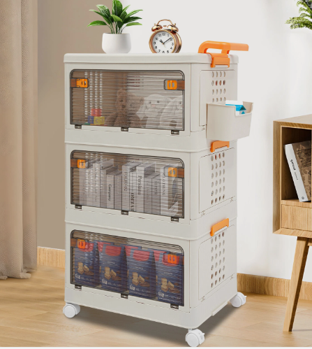 3 Tiers Foldable Storage Cabinet Movable Storage Box Collapsible Storage Bins US