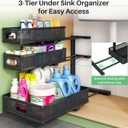 Kitstorack Under Sink Organizer, 2-Pack 3-Tier Height Adjustable Thickened Metal Pull out Cabinet Organizer Shelf, Slide out Storage Drawer Rack for Bathroom Kitchen Pantry Home Laundry Organization