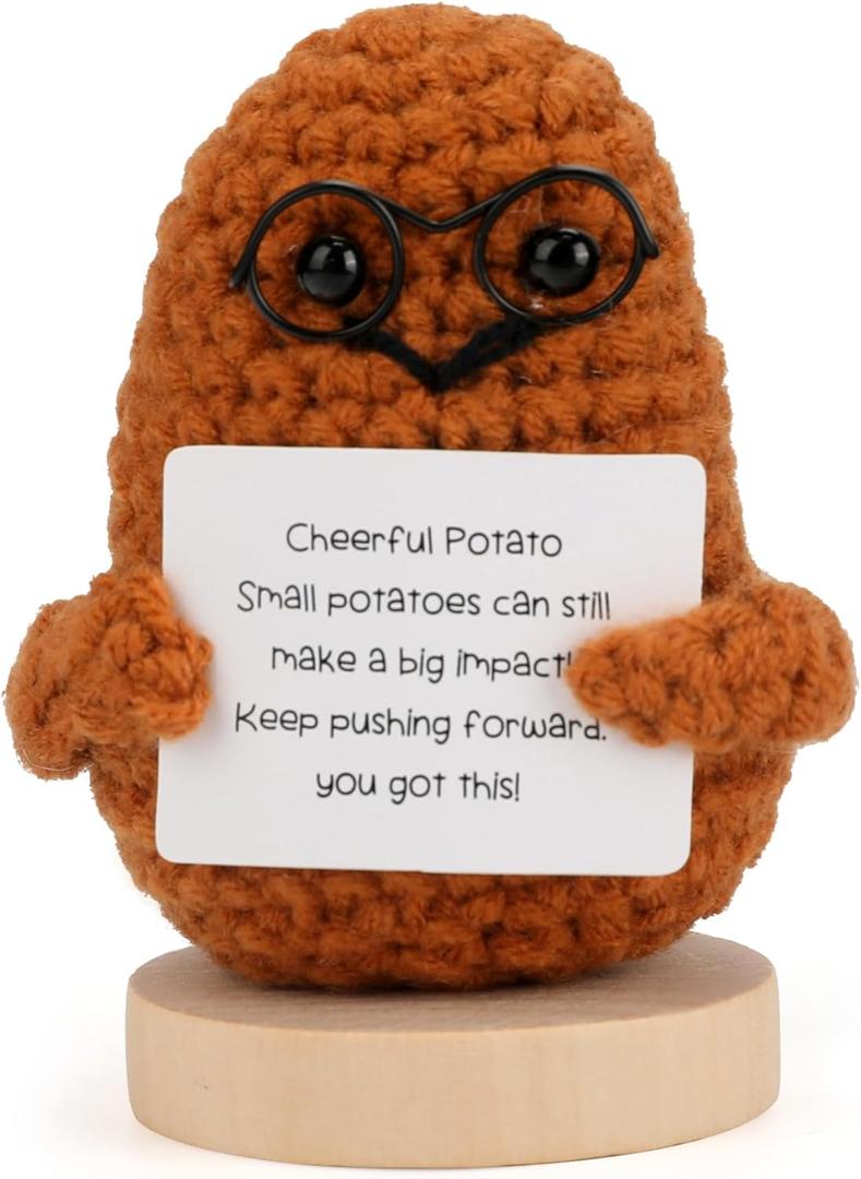 3 x Emotional Support-Nuggets-Positive-Potato, Funny Encouraging Pickle with Base, Mini Cute Knitted Crochet Plush Dolls, Handmade Birthday Gifts from Friend/Family - Orange