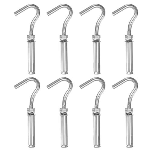 DEFANEX 8 Pcs M6 304 Stainless Steel Concrete Wall Hook Heavy Duty Expansion Bolt Standard Open Cup Hook Bolt for Indoor Outdoor Concrete Wall Brick Stone, Silver