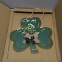 YoleShy Easter Decoration Door Wreath for Front Door Wall Decor - Wooden Easter Bunny Hanger Sign with Bow for Rustic Spring Party Home, 16.1 x 11.81 Inch