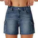 AUWUKA Womens Cargo Jean Shorts High Waisted Microelastic Straight Leg Long Denim Mom Shorts, Size 8 