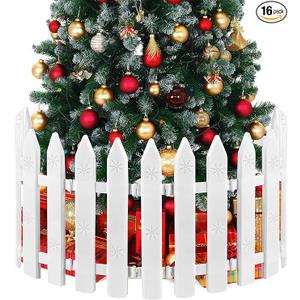 MCEAST 16 Pieces White Plastic Traditional Christmas Tree Fences, 4.6 x 12 Inches, Ideal for Home, Wedding, Fairy Garden, Party