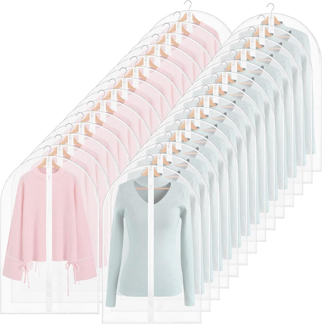 Amylove 50 Pcs 24'' x 32'' Clear Garment Bags Full Zipper Suit Bags Lightweight Clothes Cover for Hanging PEVA Protectors Breathable Dust Cover Plastic