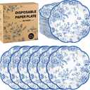 Kochorie 100 Pieces Blue Floral Paper Plates 9 Inches Disposable Blue and White Flower Scalloped Plates Vintage Floral Dinner Dessert Decorative Plate for Wedding Baby Shower Birthday Party Supplies