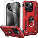 IKAZZ for iPhone 15 Pro Max Case 6.7 Inch with Screen Protector,Military Grade Shockproof Heavy Duty Protective Phone Cover Pass 16ft Drop Test with Magnetic Kickstand Car Mount Holder,Red