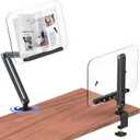 Desk Clamp Acrylic Book Stand for Reading, Ergonomic Design Adjustable Height up to 20 inches with Rotating Bases Cookbook Stand, Suitable for Recipe, Sheet Music, Tablet(Gray)