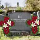 Cemetery Flower for Grave Decorations, Memorial Floral Cross with Easel Stand,Headstone Wreath-Red Rose Hibiscus/White Lily-28 Inch