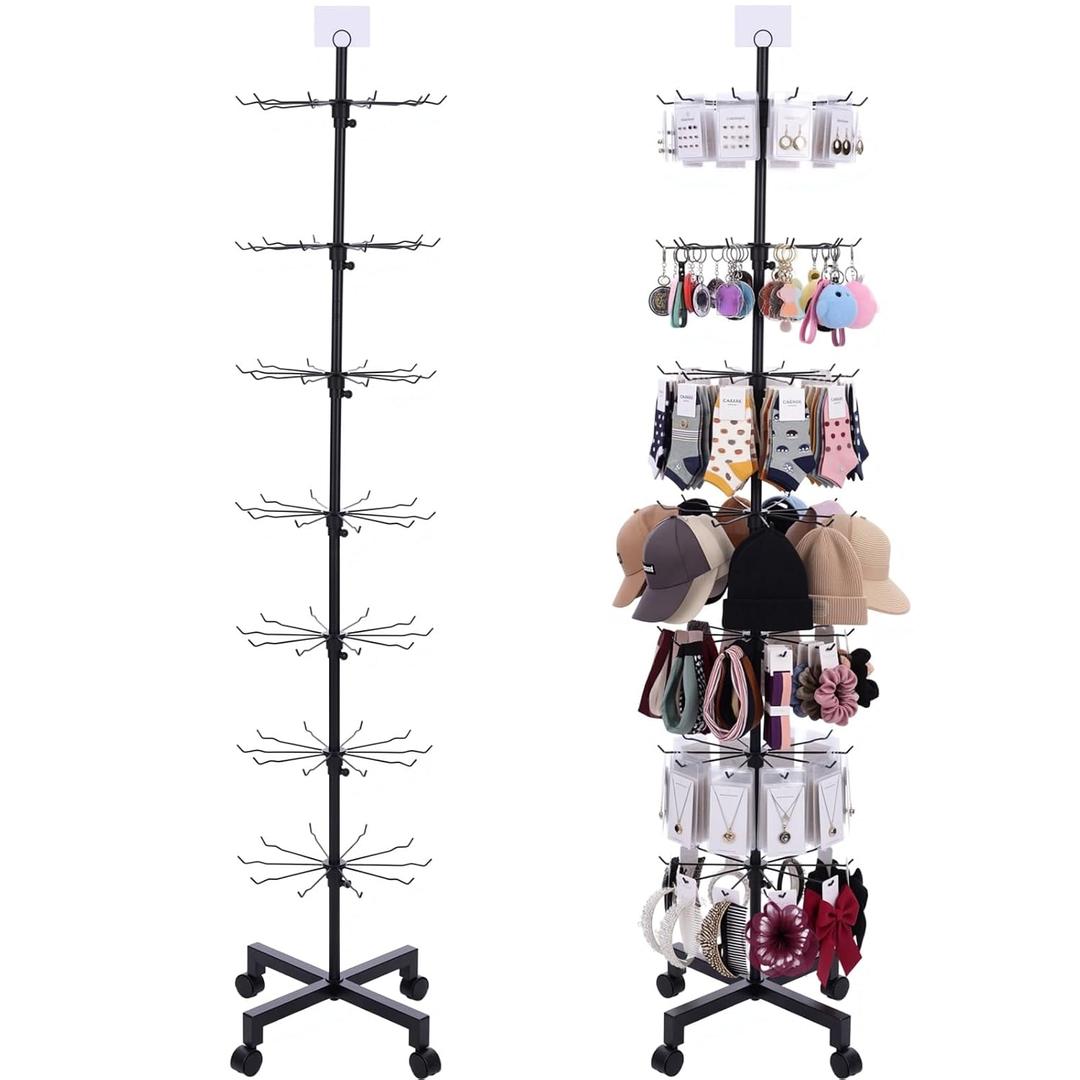 Ripeng 1 Pcs 7-Tier Rotating Retail Display Stand Display Rack for Earring Keychains Jewelry Vendor Events and Stores Movable Adjustable Shop Spinner Black Ornament Holder