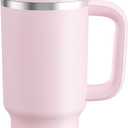 32 oz Tumbler with Handle and Straw: Stainless Steel Insulated Tumbler Keeps Cold for 24 Hours, Leakproof Travel Cup Fits in Cup Holder and BPA-Free, Cotton Candy