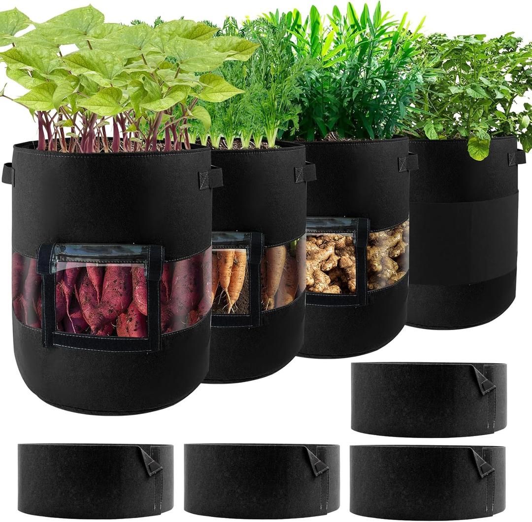 4-Pack 11 Gallon 360Visible Potato Grow Bags, Potato Pot Planter with Flap Window Shade Cloth, Potato Growing Containers, 380g Thickened Felt Garden Planting Bag for Growing Potatoes Vegetables