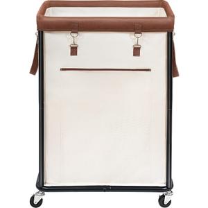 STORAGE MANIAC Large Laundry Basket with Wheels 160L Rolling Laundry Hamper Laundry Cart with Metal Frame and Removable Bag, Clothes Hamper for Bedroom, Bathroom, Dorm Room, Laundry Room, Beige