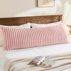BEDELITE Fluffy Faux Fur Body Pillow Cover with Zipper, Luxury Plush 3D Striped Pillow Cover 20x54 Inches, Super Soft and Cozy Long Body Pillow Pillowcase for Bed Sofa Couch Room Decor(Pink)
