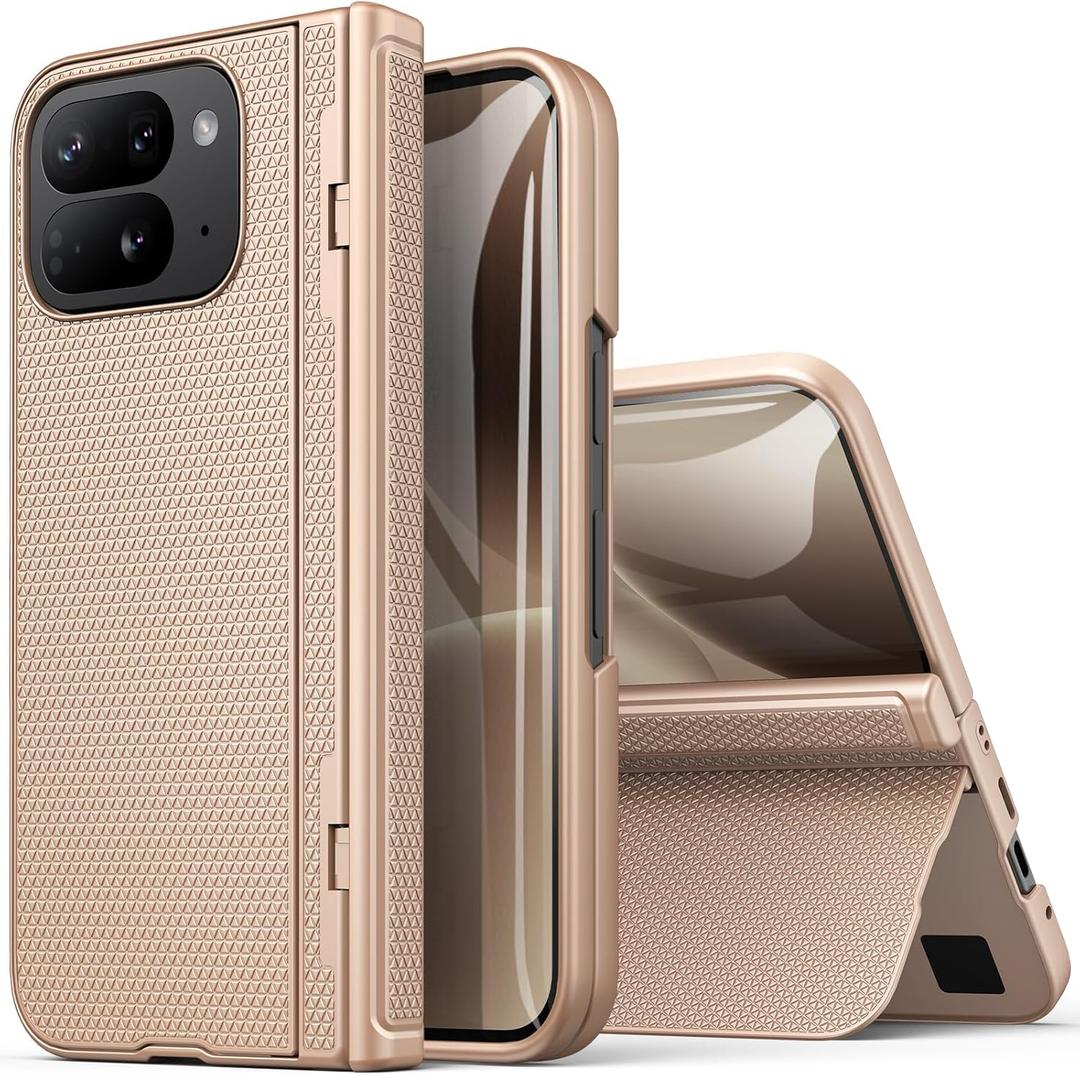for Google Pixel 10 Pro Fold Case, Slim with Stand, Front Screen Protector, Hinge Protection, 360 Full Body Rugged Hard Cover, Drop Protective Phone Case for Google Pixel 10Pro Fold, Rose Gold
