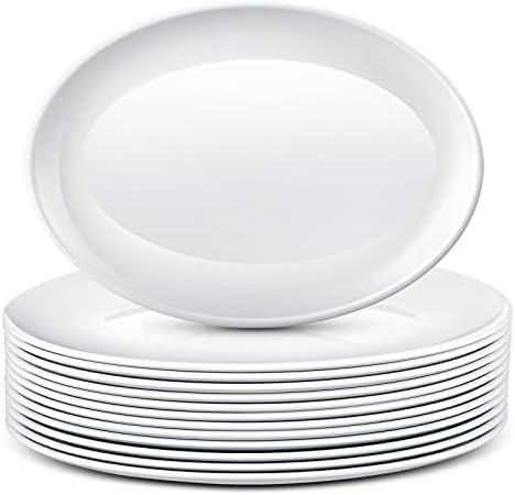 Dandat 12 Pcs Large Serving Platters Oval Trays White Plates Serving Dish for Wedding Party Restaurant Home Steak, Taco, Sushi, Appetizer, Cake (12 Inch)