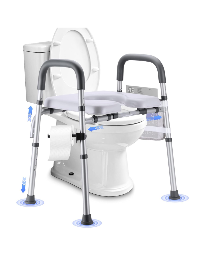 Raised Toilet Seat with Handles, Toilet Seat Riser for Seniors with Adjustable Height & Width. Cozy Padded 500lb Handicap Elevated Toilet Seat for Elderly, Surgery, Pregnant, Fit Any Toilet