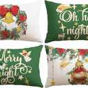 Artscope Christmas Oh Holy Night Merry Bright Jesus Wreath Throw Pillow Covers 12x20 Inch Set of 4, Winter Hoilday Christmas Decoration Pillow Cases for Home Sofa Couch Decor-Green