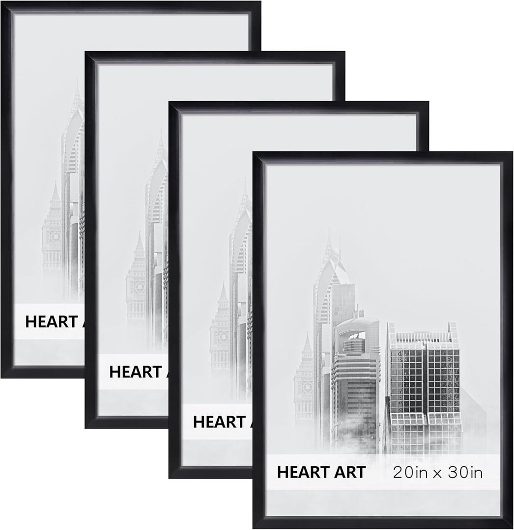 HEART ART 20x30 Frame 4 Pack,20x30 Poster Frame Without Mat,20 x 30 Wall Gallery Photo Frames,Black