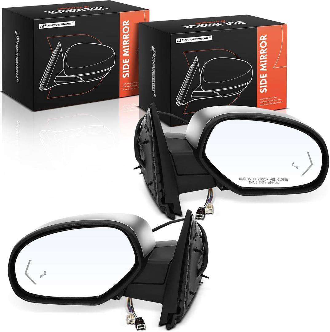 A-Premium Pair (2) Driver and Passenger Side Power Door Mirror - Compatible with Chevy Tahoe, Suburban 1500 2500 & GMC Yukon, Yukon XL 1500 2500 - Heated Power Folding Chrome w/Blind Spot Detection