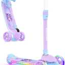 BELEEV A9 Kids Scooter with LED Light-Up Wheels & Deck, 3 Wheel Folding Scooter for Toddlers Girls Boys Ages 3-12, Adjustable Handlebar, Lean to Steer, Extra-Wide Wheels, Kick Scooter for Children