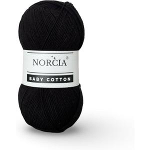Baby Cotton, 55% Cotton 45% Acrylic Yarn, Fine/Sport (2) for Crochet and Knitting, Soft Amigurumi Yarn, 100 gr (361 yds) (Black)