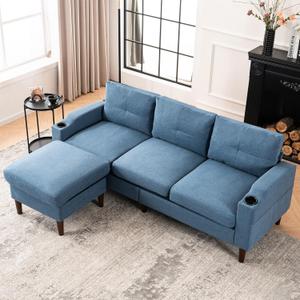Dolonm L-Shape Modern Sofa, Sectional Couch with Built-in USB Port and Convenient Cup Holder, 3-Seater Sofa with Storage Ottoman, Couch for Living Room, Office, Apartment, Navy Blue
