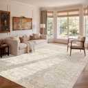 Soalmost Living Room 10x14 Area Rugs, Washable Low Pile Non-Slip Stain Resistant Extra Large Thin Rug, Vintage Soft Throw Carpet for Dining Room Bedroom Farmhouse Home Office Decor Beige