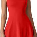 QINSEN Womens Square Neck Tennis Dress Sleeveless Built in Shorts Golf Athletic Dress with Pockets, Small