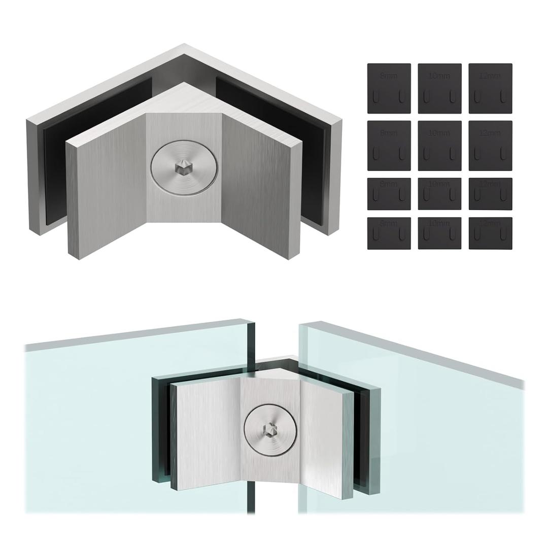 LukLoy Railing Glass to Glass Clamp, Brushed Stainless Steel 304 Bracket for Balustrade Railing Pool Fence (1, 90 Degree)
