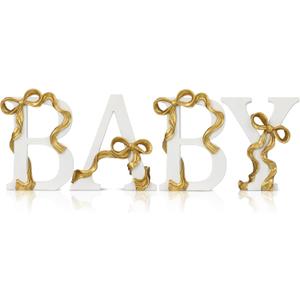 Baby Letters for Baby Shower, 8.25" Gold Bow Monogram Letter Gothic Styles Home Party Centerpieces for Gender Reveal Birthday Party Decorations