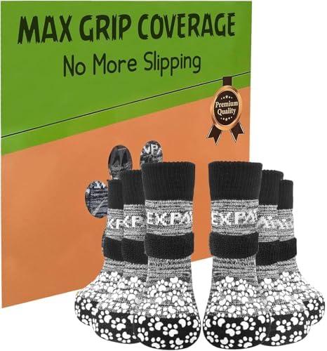 EXPAWLORER 6PCS Anti-Slip Dog Socks to Prevent Licking Paws,Dog Shoes for Hot Pavement,Best Paw Protector Traction Control on Hardwood Floor,Dog Booties for Puppy Small Medium Large Senior Dogs Size Small 