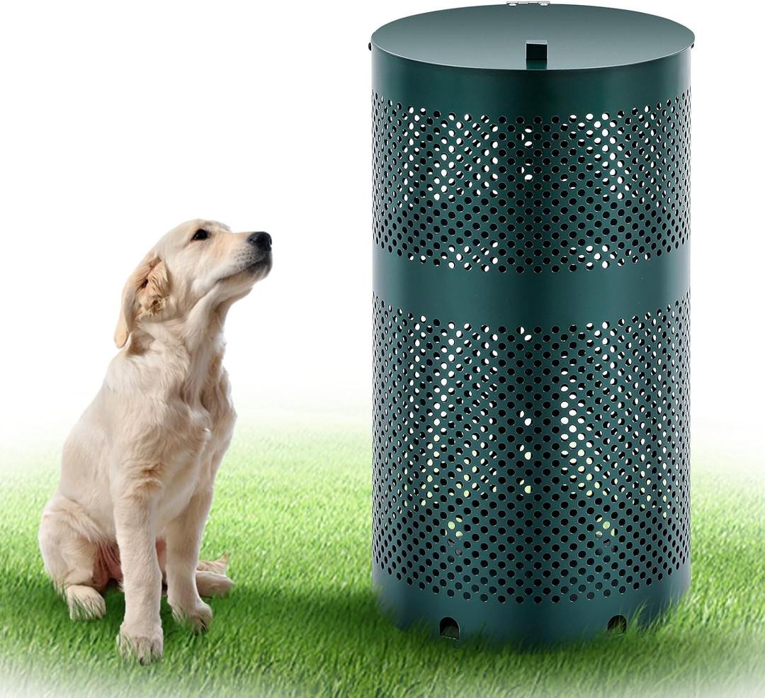 Round Outdoor 10 Gallon Capacity Trash Can with Lid for Dog Waste Station - Rust Free UV Powder Coated - Designed to Mount on Any Post or Wall(Green)