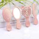 4 Pieces Mini Hair Brush Hair Comb Set For Women Girls Kids Toddler Small Travel Hair Combs Brushes Handheld Mirror Set Detangling Comb Massage Hair Brush with Air Cushion (Pink)