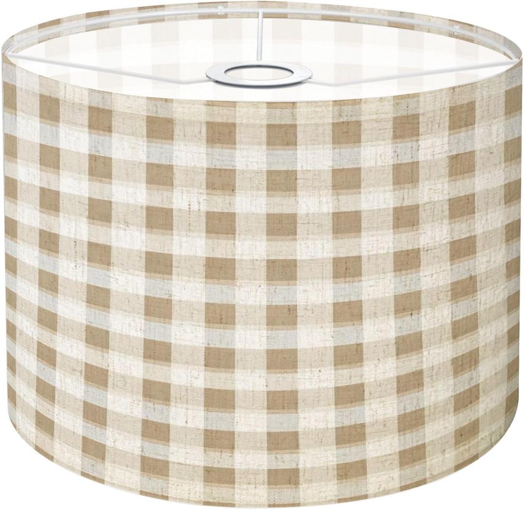 Lamp Shade Beige gingham pattern Seamless pastel check plaid beige white for Drum Lampshade for Floor Lamps Table Lamps Pendant Light 8.9"x11" Linen Lampshades Replacement Large Lamp Shade
