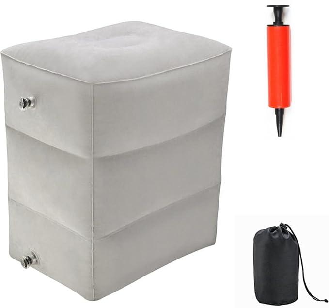 Goldhik Inflatable Travel Foot & Leg Rest Pillow with Adjustable Height for Airplane, Car, Bus, Train, Office, Camping and Kids to Sleep on Long Flights, Air Pump Included