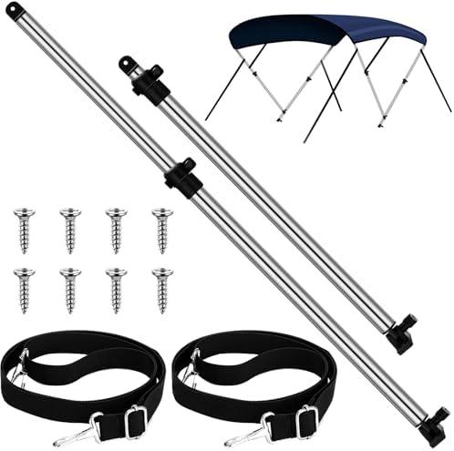 MorningRo 2 Pack Adjustable Bimini Rear Support Poles with 2 Pieces Boat Top Straps Stainless Steel Pad Eye Straps 1" Aluminum Support Poles Fit Most Types of 3 Bow 4 Bow Bimini Tops