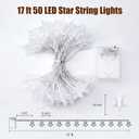 Minetom Star String Lights Battery Operated - 17 ft 50 LED Star Fairy String Lights with Timer, Waterproof for Indoor Bedroom Tent Loft Bed Patio Party Wedding Ramadan Decorations, Warm White