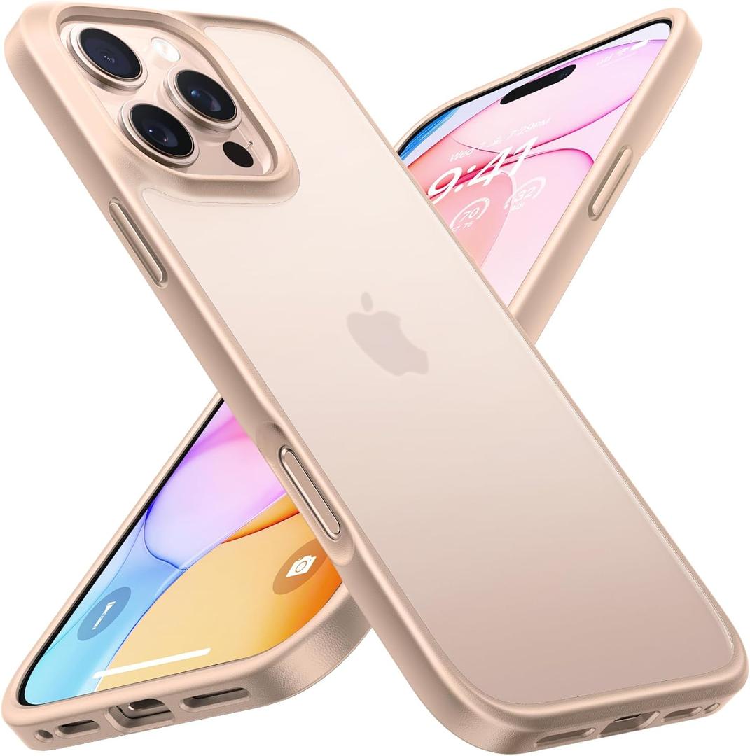 TORRAS Shockproof for iPhone 16 Pro Max Case (6.9'') 4X Military Grade Drop Proof, Translucent Slim Protective Anti-Scratch Hard PC Back Phone Case for iPhone 16 Pro Max, Matte Desert Titanium Gold