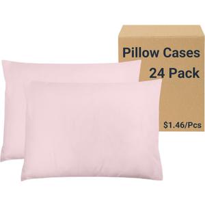 ZPECC Pillow Cases Bulk 24 Pack - Standard Pillowcases with Envelope Closure, Soft Brushed Microfiber Pillow Cover for Hotel Airb&bs Hospital Bedding Essential, Nude Pink