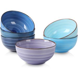 Selamica Ceramic 24 Oz Cereal Bowls Set, Deep Soup Bowls, 5.9 Inch Porcelain Kitchen Bowls for Pasta Salad Dessert Oatmeal Ramen, Microwave Dishwasher Safe, Set of 6, Gradient Blue