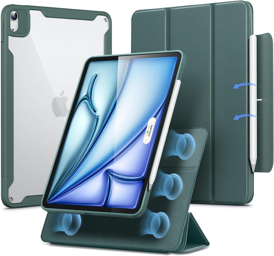 ESR for iPad Air 11 Inch Case M4/M3/M2 (2026/2025/2024), iPad Air 5th/4th Gen Case (2022/2020) 10.9 Inch with Pencil Holder, Removable Magnetic Cover, Vertical Stand, Rebound 360 Series, Green
