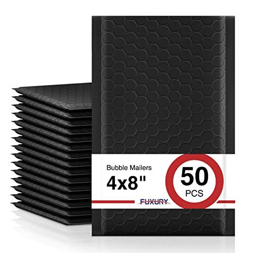 Fuxury Bubble Mailers 4x8 Inch 50Pcs Black Bubble Envelopes, Self-Seal Adhesive, Water Resistance, Strong Padded Envelopes for Small Items, Small Business, Shipping Bags, Packaging, Mailing Bulk #000