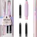WRITECH Fountain Pen Soft Grip: Fine Nib Black Ink Pen with 3 Ink Cartridges and 1 Replacement Nib Set Smooth Writing for Journaling Calligraphy Gift (Pink)