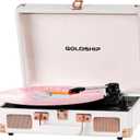 Portable Record Player 3-Speed Turntable Vintage Suitcase with Bluetooth, Built in Battery,3.5 mm Headphone Jack, RCA & Aux Ports for Outdoor (Rose)