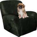 Recliner Chair Covers Leather Like, 4 Pieces Lazy Boy Recliner Cover for Recliner Chair, Soft Sofa Slipcover Furniture Protector Washable Sofa Cover for Pets Kids(Dark Army Green) (1 Seater)