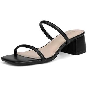 Goderci Women's Chunky Block Low Heeled Sandals Two Strap Square Open Toe Slip On Mule Heels, 9