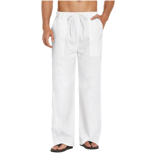 COOFANDY Mens Casual Linen Pants Elastic Waist Linen Pants Drawstring Summer Beach Yoga Linen Trouser M