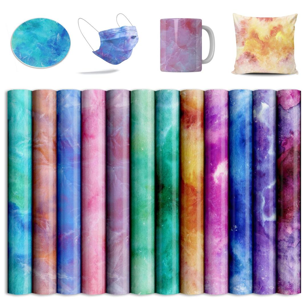 Transfer Sheets-Watercolor Marble Sublimation Paper for Blank T-Shirts Cup Coasters Mug,12pcs/Set, 12"x12" Green Blue Purple P