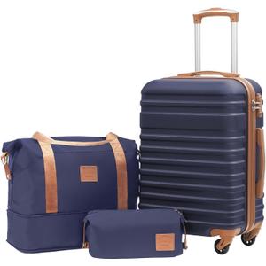 Coolife Suitcase Set 3 Piece Luggage Set Carry On Hardside Luggage with TSA Lock Spinner Wheels (Navy, 3 piece set (DB/TB/20))